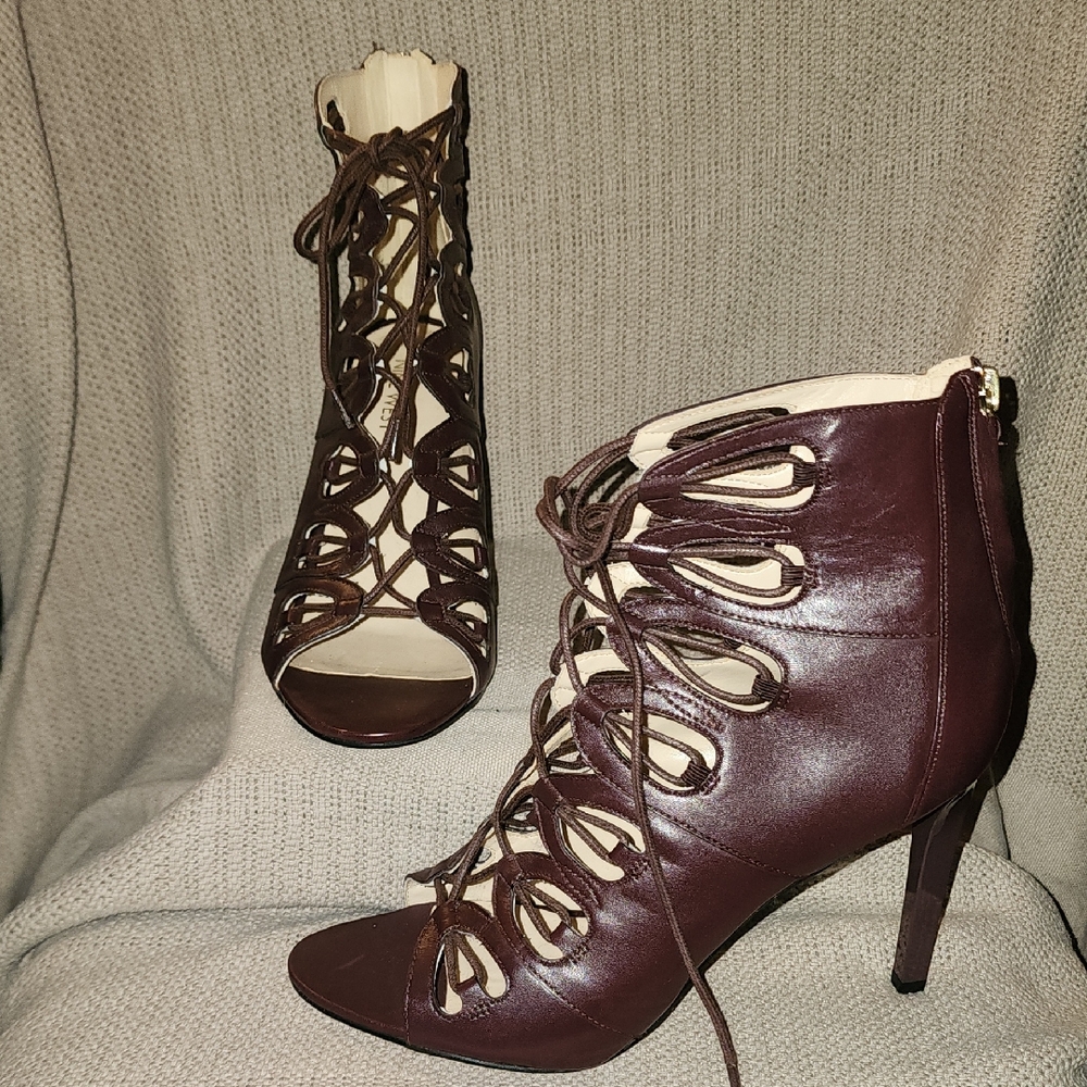 Elegant Burgundy Lace-Up Heels